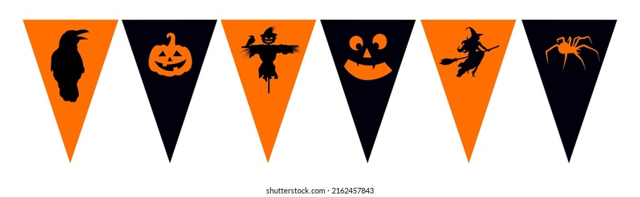 Triangles flags garland for celebration halloween party. Vector illustration. 