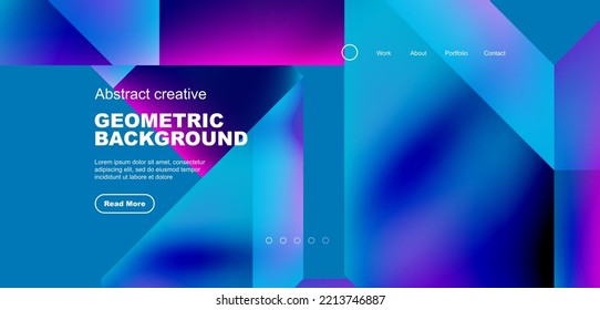 Triangles with fluid gradients, abstract landing page background. Minimal shapes composition for wallpaper, banner, background, leaflet, catalog, cover, flyer