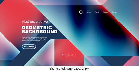 Triangles with fluid gradients, abstract landing page background. Minimal shapes composition for wallpaper, banner, background, leaflet, catalog, cover, flyer