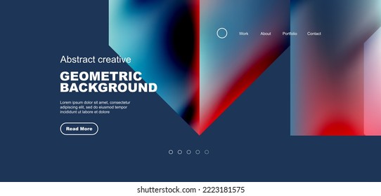 Triangles with fluid gradients, abstract landing page background. Minimal shapes composition for wallpaper, banner, background, leaflet, catalog, cover, flyer