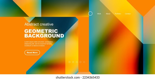 Triángulos con gradientes de fluido, fondo abstracto de la página de aterrizaje. Composición mínima de formas para papel pintado, banner, fondo, folleto, catálogo, portada, volante