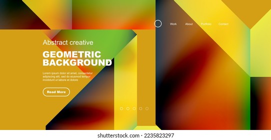 Triángulos con gradientes de fluido, fondo abstracto de la página de aterrizaje. Composición mínima de formas para papel pintado, banner, fondo, folleto, catálogo, portada, volante