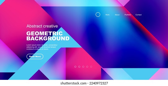 Triangles with fluid gradients, abstract landing page background. Minimal shapes composition for wallpaper, banner, background, leaflet, catalog, cover, flyer