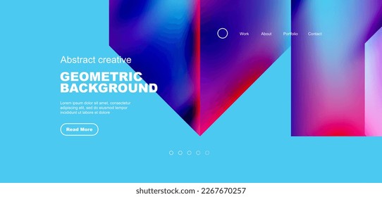 Triangles with fluid gradients, abstract landing page background. Minimal shapes composition for wallpaper, banner, background, leaflet, catalog, cover, flyer