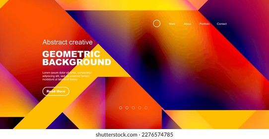 Triangles with fluid gradients, abstract landing page background. Minimal shapes composition for wallpaper, banner, background, leaflet, catalog, cover, flyer