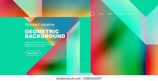 Triángulos con gradientes de fluido, fondo abstracto de la página de aterrizaje. Composición mínima de formas para papel pintado, banner, fondo, folleto, catálogo, portada, volante