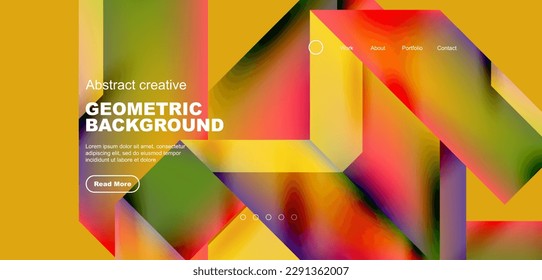 Triángulos con gradientes de fluido, fondo abstracto de la página de aterrizaje. Composición mínima de formas para papel pintado, banner, fondo, folleto, catálogo, portada, volante