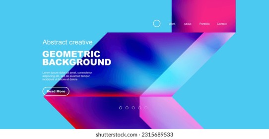 Triangles with fluid gradients, abstract landing page background. Minimal shapes composition for wallpaper, banner, background, leaflet, catalog, cover, flyer