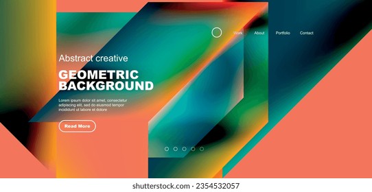 Triangles with fluid gradients, abstract landing page background. Minimal shapes composition for wallpaper, banner, background, leaflet, catalog, cover, flyer