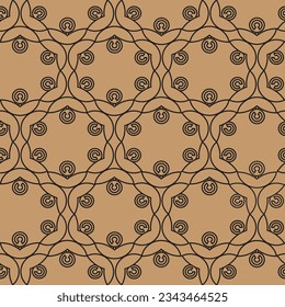 Triangles formed from peanut-like shapes and circles strung together into a seamless vector pattern on a light brown background
