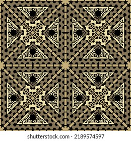 Dreiecke. Goldenes, elegantes und nahtloses Muster. Griechisch-zauberhafter, karbierter Hintergrund, Vektorhintergrund. Wiederholen Sie den Hintergrund. Goldene geometrische Ornamente. Modernes, schönes Design. Endlose Dreiecksstruktur.