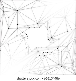 Triangles gray and white abstraction on white background circling chaotically in a circle. Abstract chaotic geometric pattern.