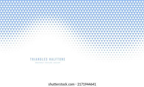 Triangles Halftone Geometric Pattern Abstract Vector Wave Form Curved Blue Border Isolated On White Background. Harmony Rhythm Abstraction. Half Tone Art Graphic Minimalist Pure Light Vivid Wallpaper