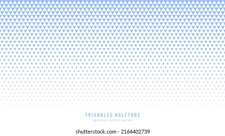 Triangles Halftone Geometric Pattern Vector Border White Blue Abstract Background. Faded Chequered Falling Triangle Particles Subtle Texture. Half Tone Art Graphic Minimalist Pure Light Wide Wallpaper