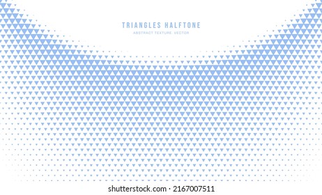 Triángulos Halftone Geométrico Subtle Vector de Textura Semi Borde Círculo Azul Blanco Resumen Fondo. Caer Partículas De Triángulo De Control Desfasadas. Papel de fondo triangular a medio tono Art gráfico Pure Light