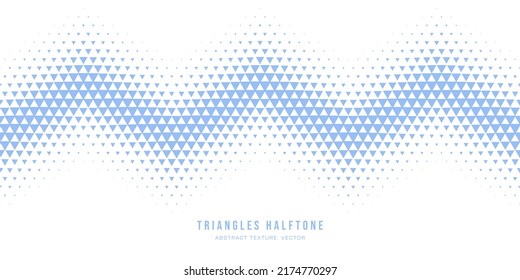 Triangles Halftone Pattern Modern Geometric Abstract Vector Zig Zag Seamless Blue Border Isolated On White Background. Half Tone Art Graphical Minimalist Light Blue Wallpaper. Chevron Form Abstraction