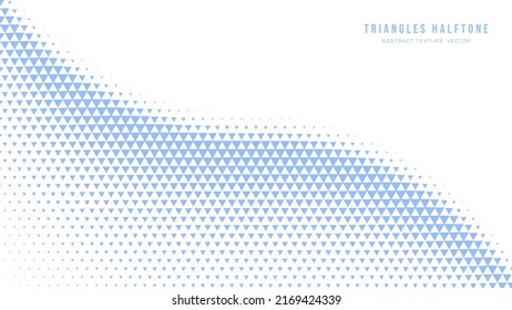 Triangles Halftone Pattern Modern Geometry Abstract Vector Smooth Curved Blue Border Isolated On White Background. Half Tone Art Graphic Minimalist Pure Light Wallpaper. Bent Form Twisted Abstraction