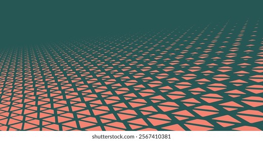 Triangles Halftone Pattern Radial Border Vector Orange Green Abstract Background. Ultra Modern Minimalistic Art Half Tone Graphics Eye Catching Wallpaper. Retro Futuristic Technology Art Illustration