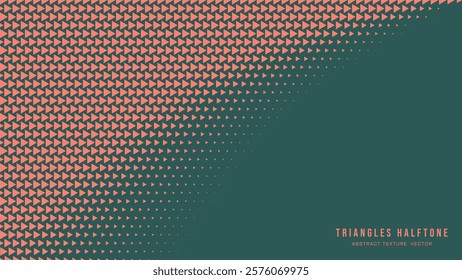 Triangles Halftone Pattern Radial Border Vector Eye-Catching Orange Green Abstract Background. Ultra Modern Minimalist Art Half Tone Graphics Geometrical Abstraction. Retro Futuristic Art Illustration