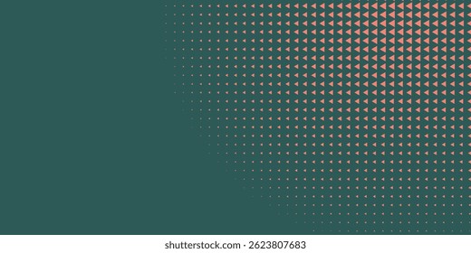 Triangles Halftone Pattern Radial Border Vector Orange Green Abstract Background. Ultra Modern Minimalistic Art Half Tone Graphics Eye Catching Wallpaper. Retro Futuristic Technology Art Illustration