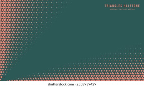 Triangles Halftone Pattern Rays Border Vector Orange Green Abstract Background. Ultra Modern Minimalistic Art Half Tone Graphic Eye Catching Rush Wallpaper. Futuristic Technology Art Illustration