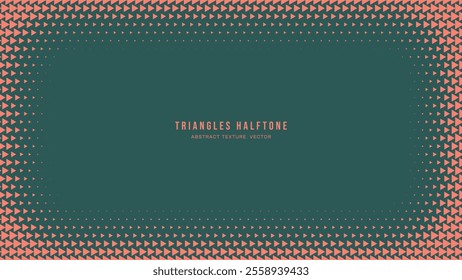 Triangles Halftone Pattern Rounded Vignette Frame Vector Orange Green Abstract Background. Retro Futuristic Technology Art Illustration. Modern Minimalist Art Half Tone Graphic Eye Catching Wallpaper