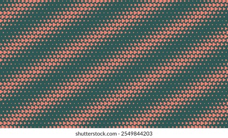 Triangles Halftone Pattern Striped Tilted Structure Vector Orange Green Abstract Background. Oblique Lines Minimalistic Art Half Tone Graphic Eye Catching Wallpaper. Frequency Concept Art Illustration