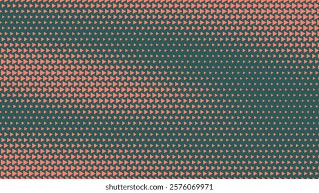 Triangles Halftone Pattern Vector Orange Green Dynamic Flow Abstract Background. Ultra Modern Minimalistic Art Half Tone Graphic Eye Catching Wallpaper. Retro Futuristic Technology Art Illustration