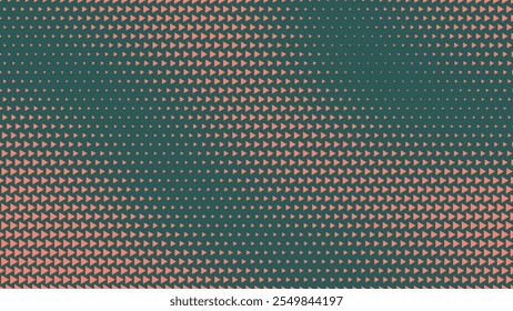 Triángulos Patrón de semitono Vector de textura deformada Fondo Abstractas verde anaranjado. Arte minimalista ultra moderno medio tono gráfico Fondo de pantalla llamativo. Ilustración de arte de Tecnología futurista retro