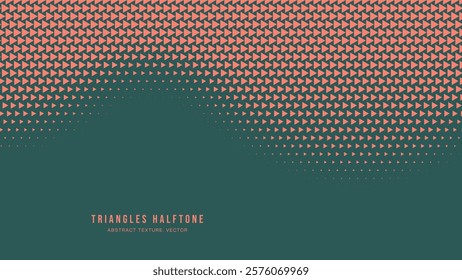 Triangles Halftone Pattern Waveform Border Vector Orange Green Abstract Background. Ultra Modern Minimalist Art Half Tone Graphics Eye Catching Wallpaper. Retro Futuristic Technology Art Illustration