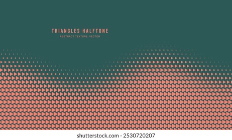 Triangles Halftone Pattern Wavy Border Vector Orange Green Abstract Background. Ultra Modern Minimalist Art Half Tone Graphics Eye Catching Wallpaper. Retro Futuristic Technology Art Illustration