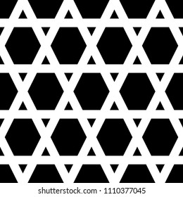 Triangles, hexagons ornament. Mosaic. Grid background. Ethnic tiles motif. Geometric grate wallpaper. Parquet backdrop. Digital paper, page fills, web design, textile print. Seamless vector abstract.