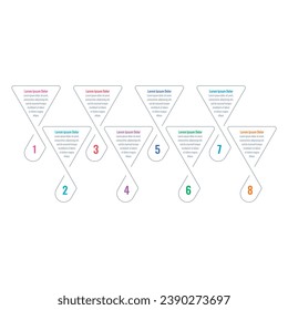 dreieckige Infografik-Vorlage. acht Stufen Infografik Vorlage. Web, Internet, Jahresbericht, Bildung, Informationsvorlage für Zeitschriften