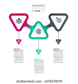 Triangles label infographic with step by steps.