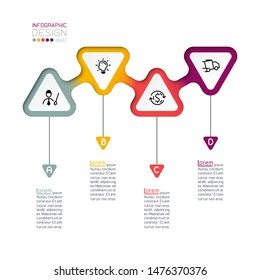Triangles label infographic with step by steps.