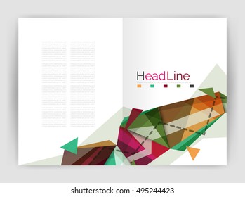 Triangles and lines, annual report flyer brochure template. Vector illustration