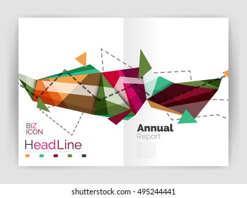 Triangles and lines, annual report flyer brochure template. Vector illustration