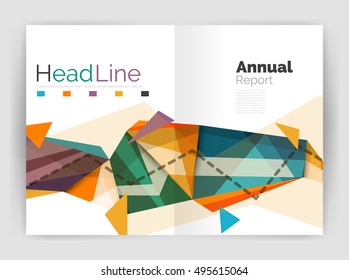 Triangles and lines, annual report flyer brochure template. Vector illustration