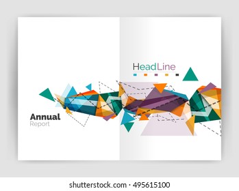 Triangles and lines, annual report flyer brochure template. Vector illustration