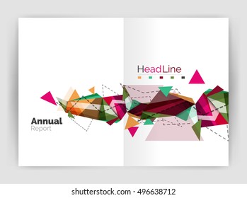 Triangles and lines, annual report flyer brochure template. Vector illustration