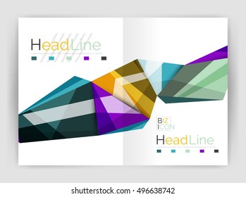 Triangles and lines, annual report flyer brochure template. Vector illustration