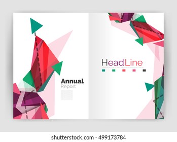 Triangles and lines, annual report flyer brochure template. Vector illustration