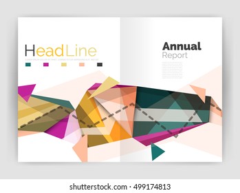 Triangles and lines, annual report flyer brochure template. Vector illustration