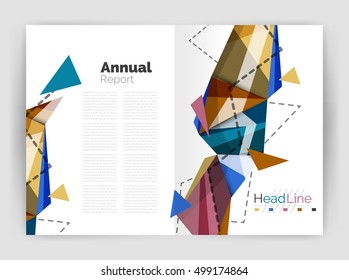 Triangles and lines, annual report flyer brochure template. Vector illustration