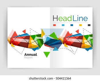 Triangles and lines, annual report flyer brochure template. Vector illustration