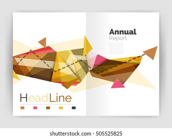 Triangles and lines, annual report flyer brochure template. Vector illustration
