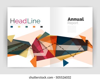 Triangles and lines, annual report flyer brochure template. Vector illustration