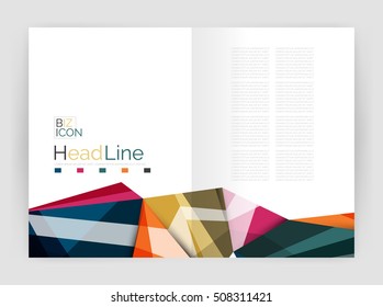 Triangles and lines, annual report flyer brochure template. Vector illustration