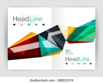 Triangles and lines, annual report flyer brochure template. Vector illustration