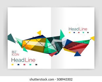 Triangles and lines, annual report flyer brochure template. Vector illustration